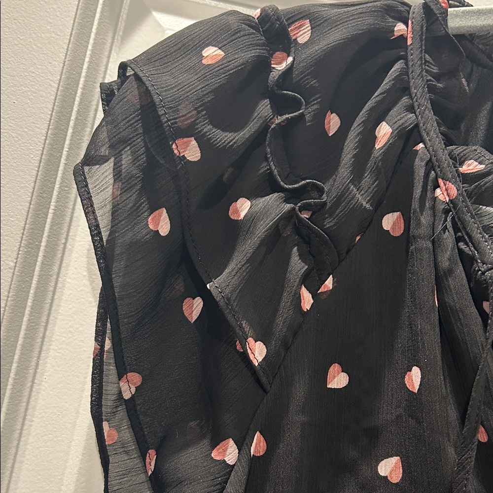 Haver V Neck Sheer Black Blouse with Pink Heart Accents Women’s Size Medium - Picture 5 of 7
